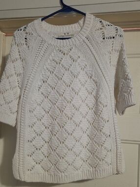 Abercrombie & Fitch Cream Open-Knit Short Sleeve Sweater